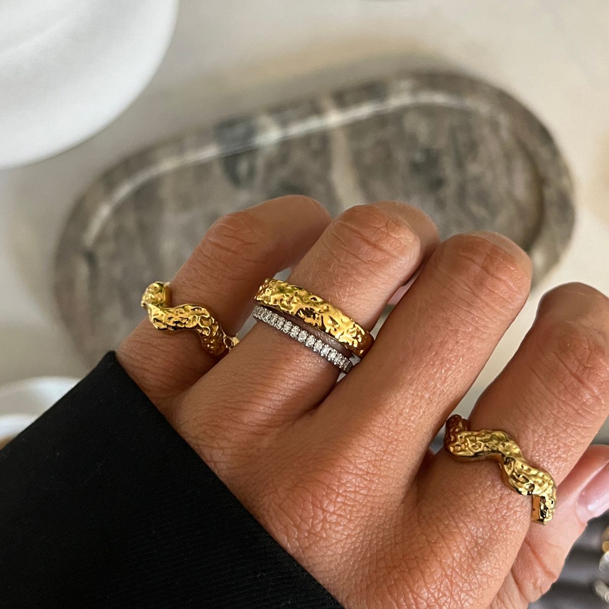 Scoria Wave Ring 18K Guldbelagt Lille