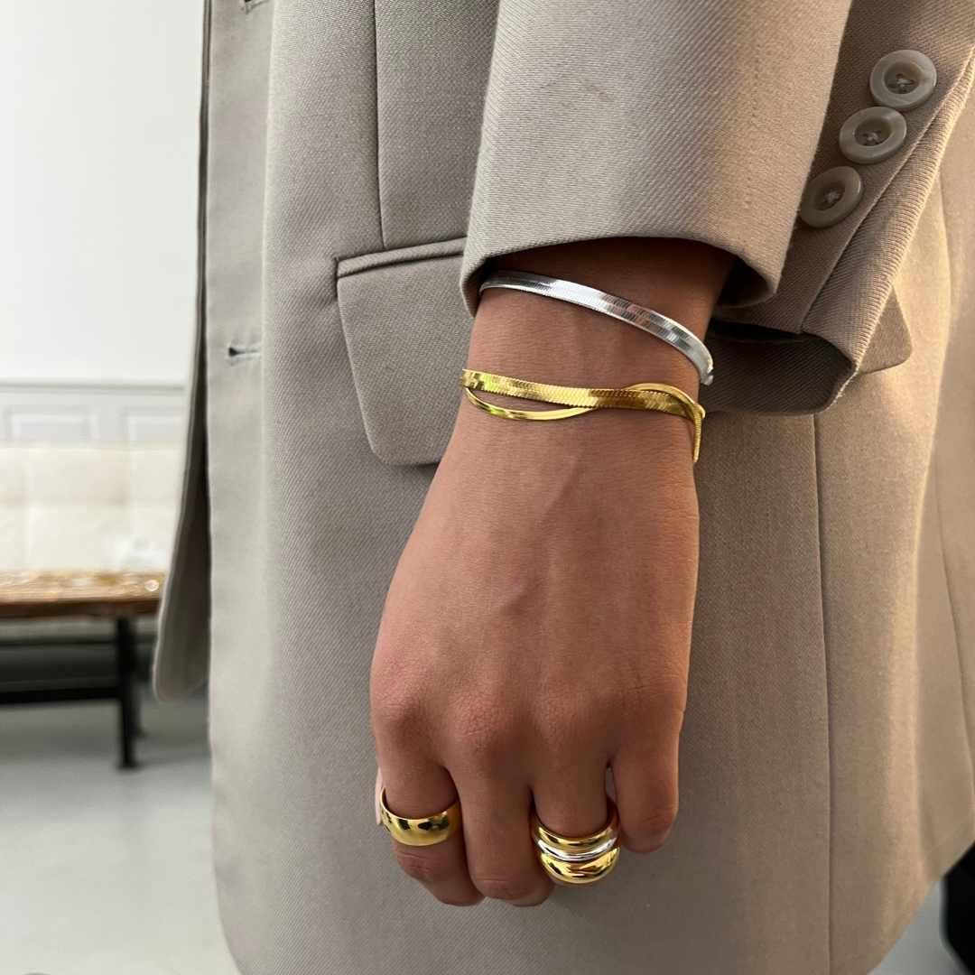 Flad Slange Armbånd 18K Guldbelagt 4mm