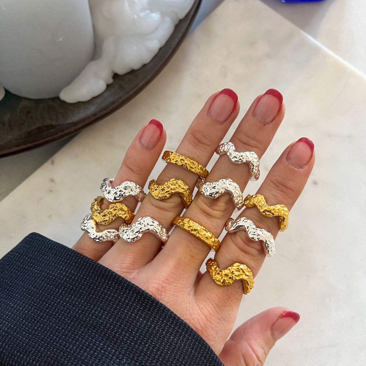 Scoria Wave Ring 18K Guldbelagt Lille