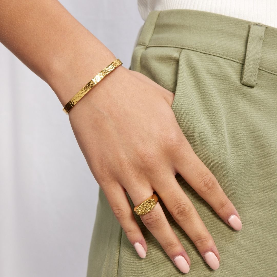 Hamret Bangle 18K Guldbelagt 5mm