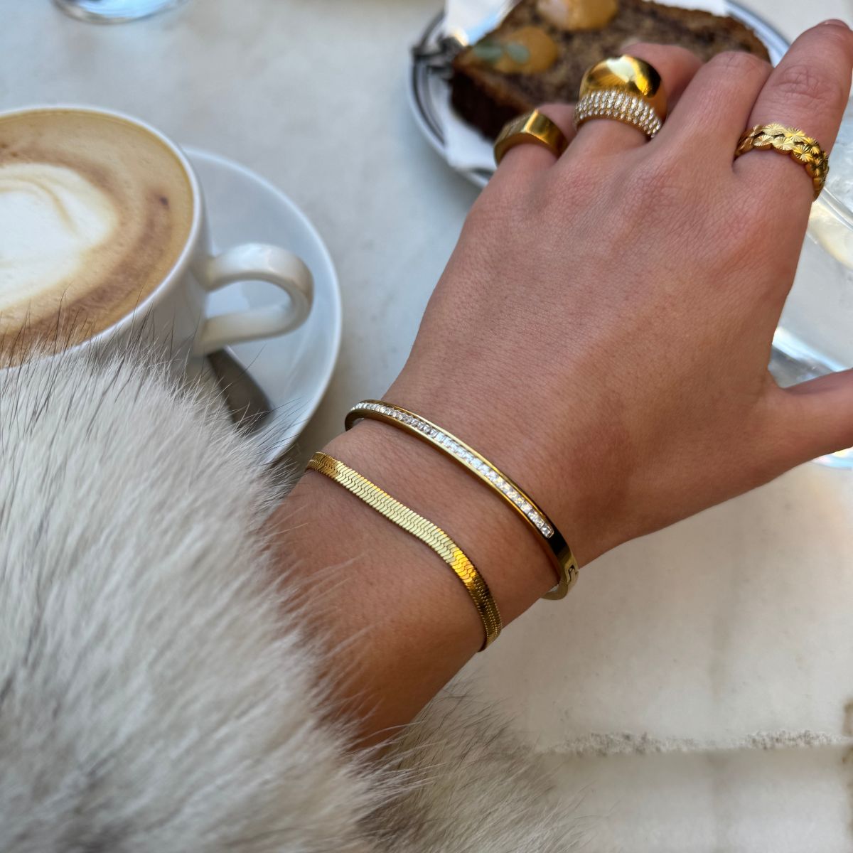 Flad Slange Armbånd 18K Guldbelagt 4mm