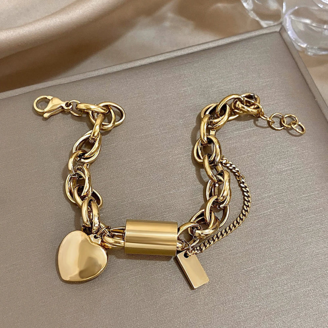 Isa - Chunky Armbånd med Hjerte i 18k Guld