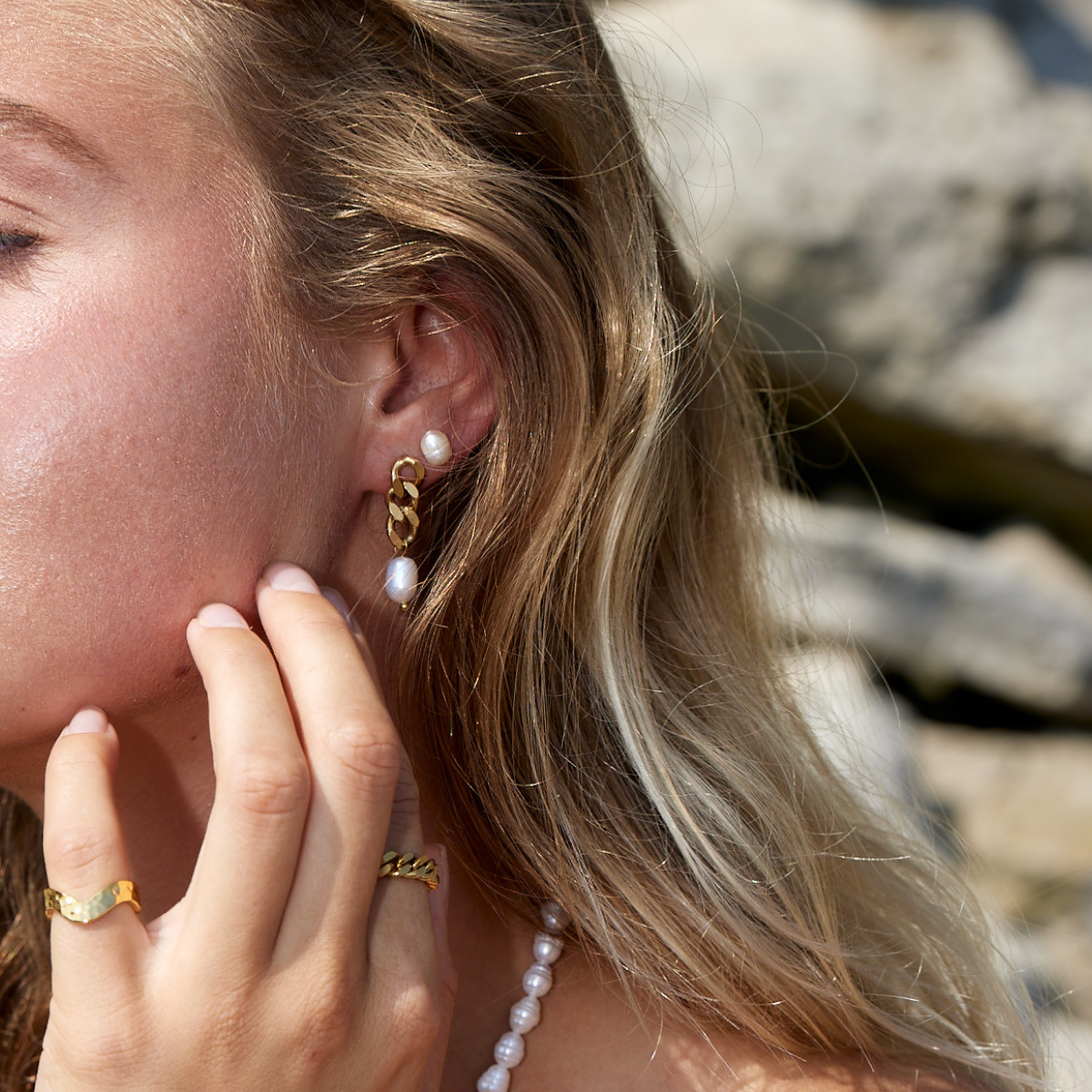 Panser Facet Perle Øreringe 18K Guldbelagt 7mm