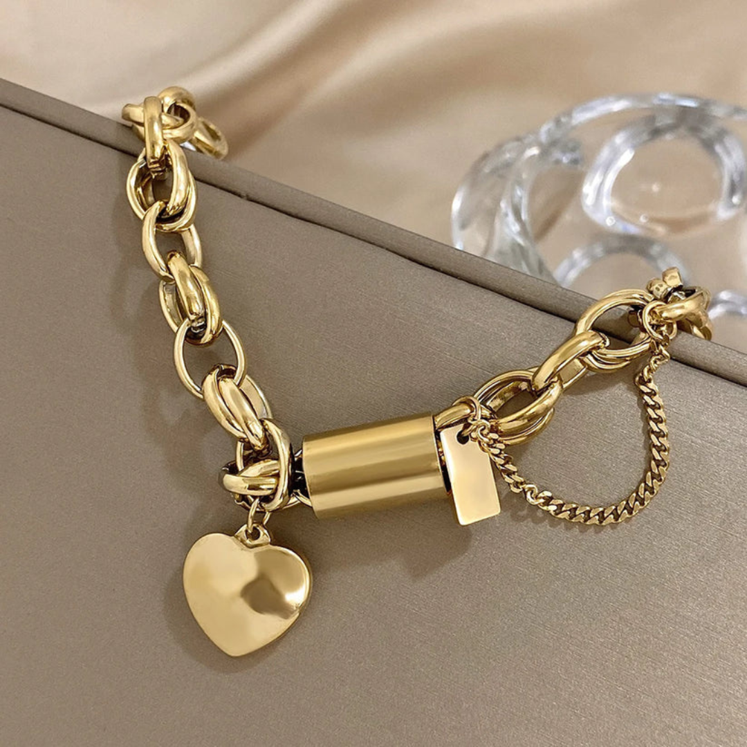 Isa - Chunky Armbånd med Hjerte i 18k Guld