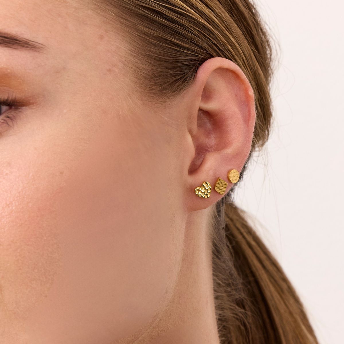 Hamret Stud Øreringe 18K Guldbelagt Heart