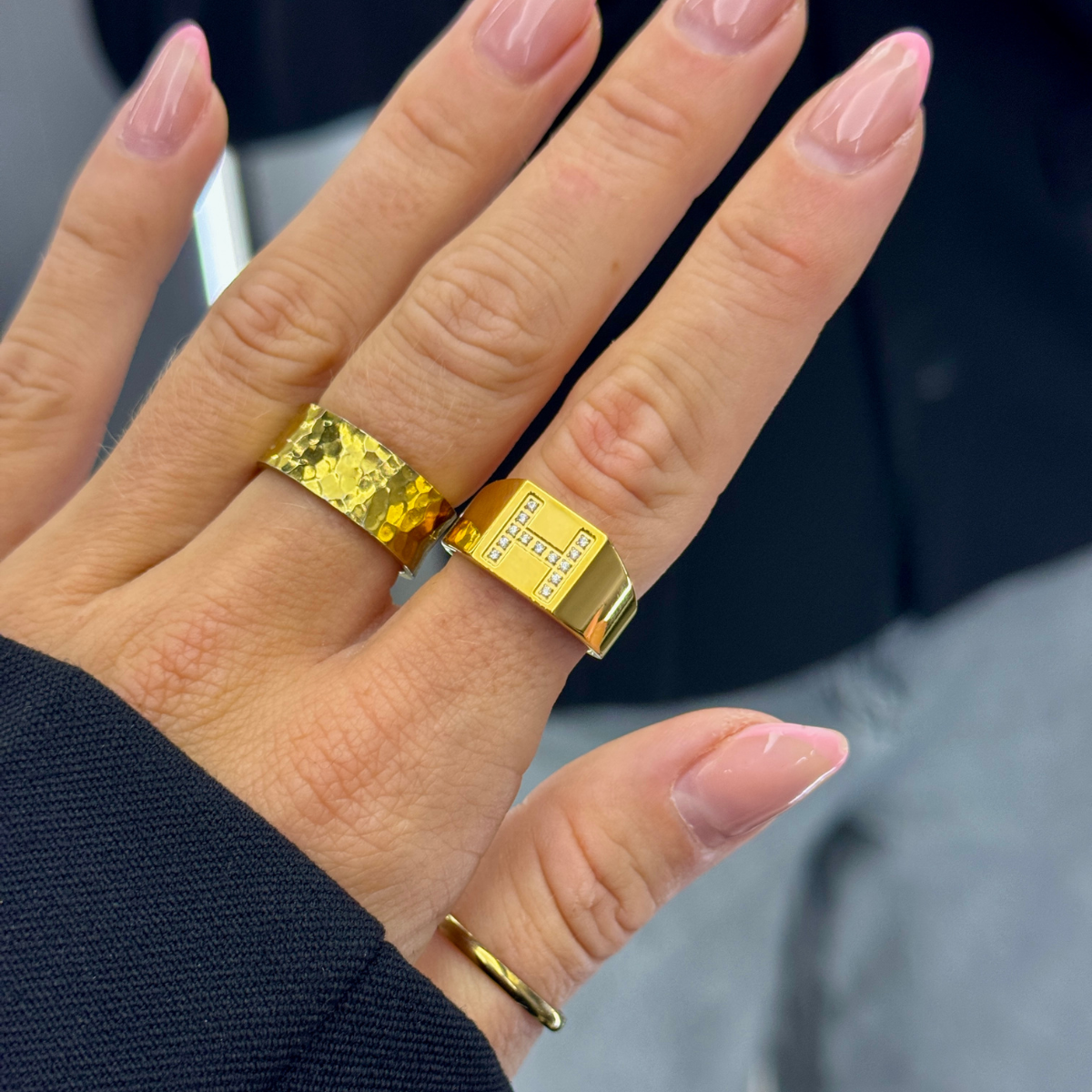 Hamret Band Ring 18K Guldbelagt 8mm