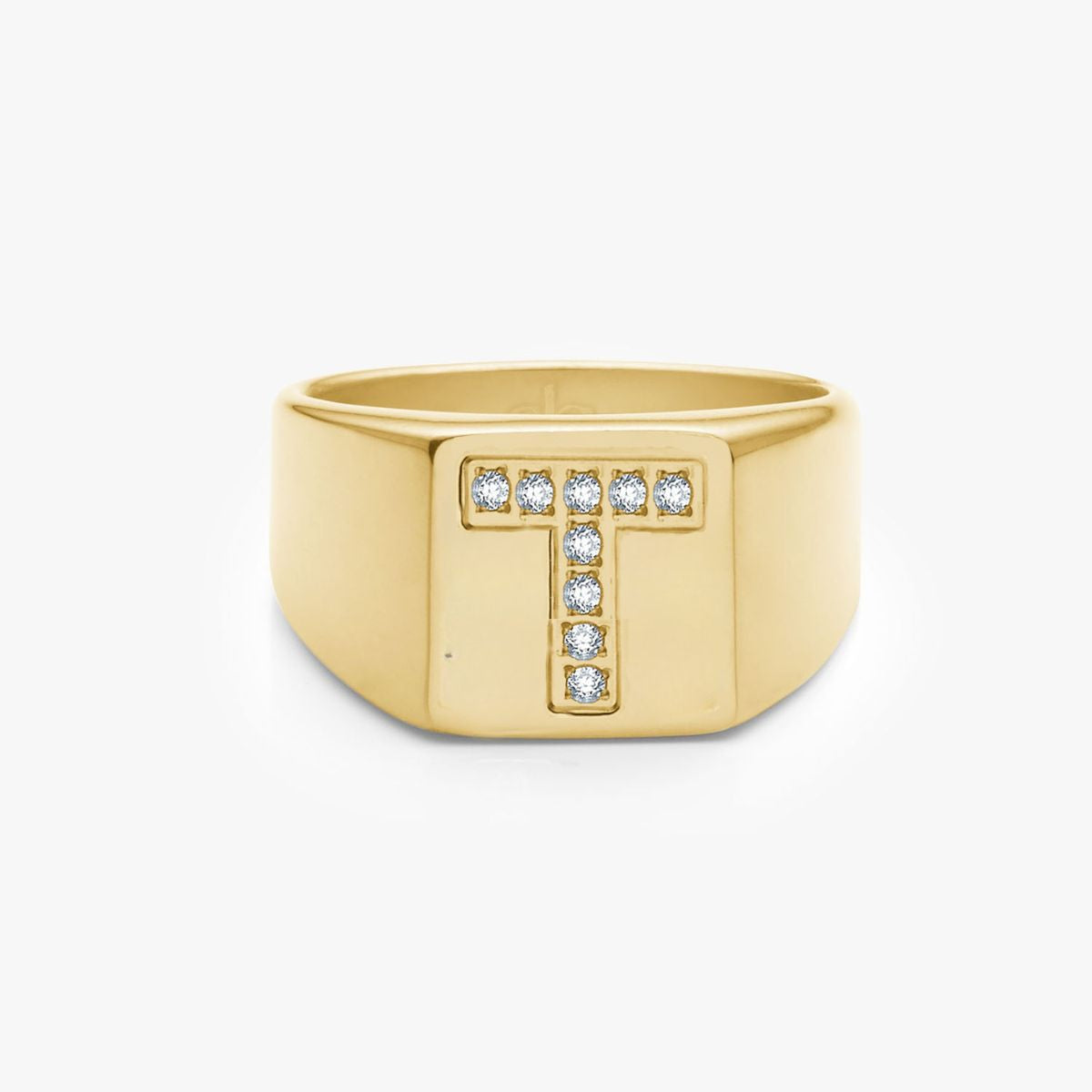 Krystal Bogstav Firkantet Signet Ring 18K Guldbelagt