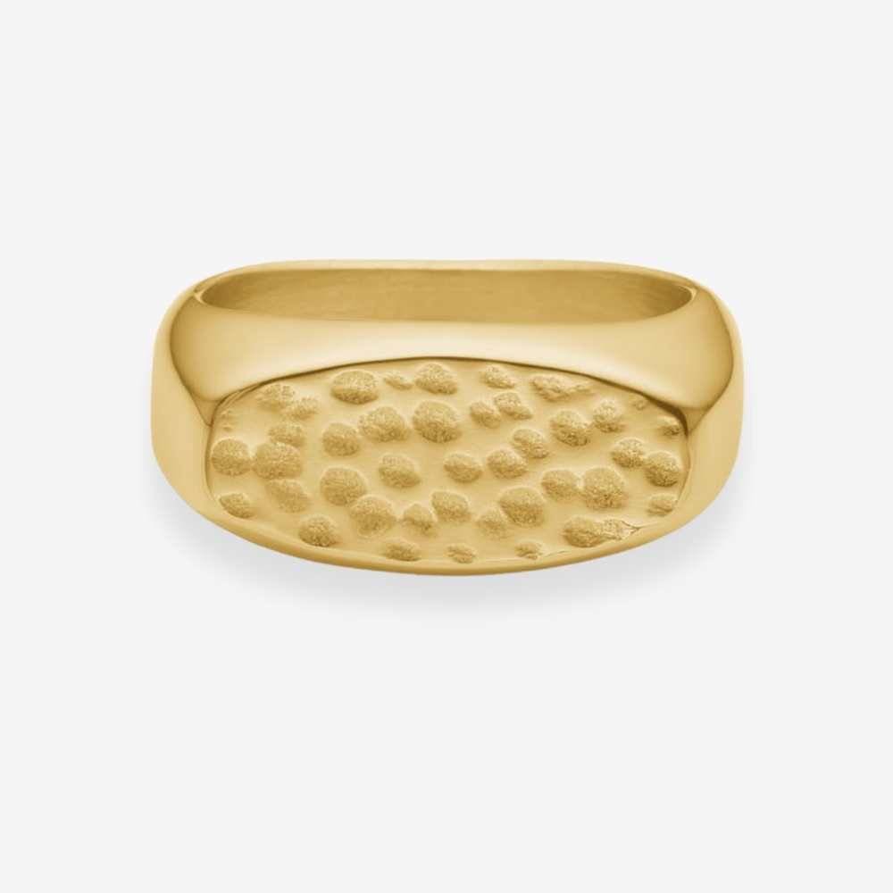 Hamret Oval Signet Ring 18K Guldbelagt