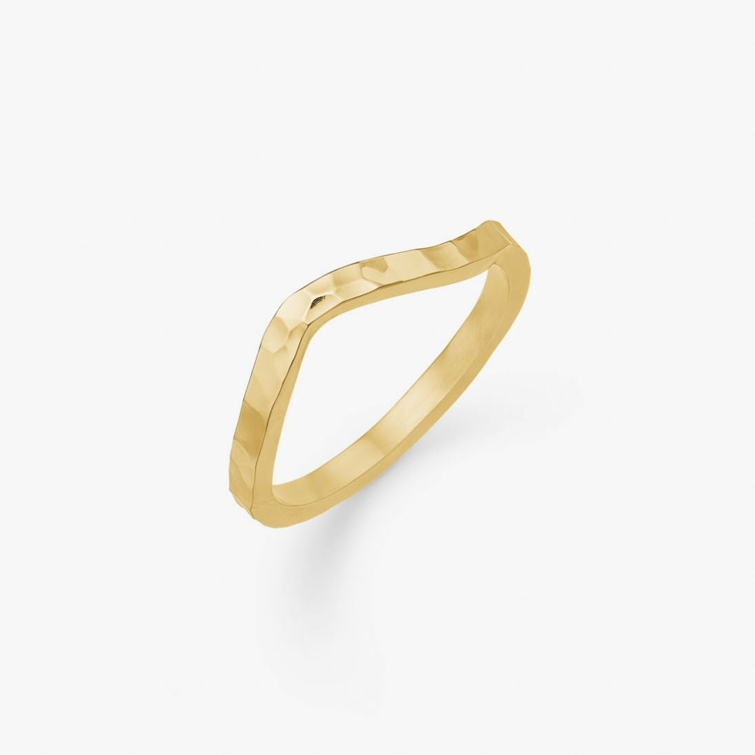 Hamret Wave Ring 18K Guldbelagt 2mm