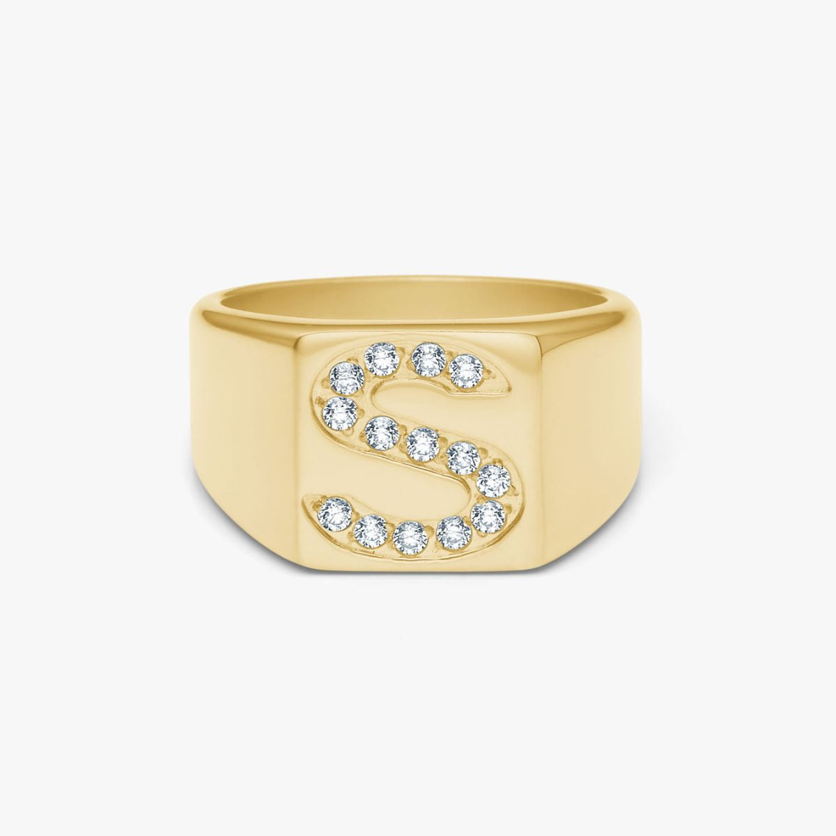 Krystal Bogstav Firkantet Signet Ring 18K Guldbelagt