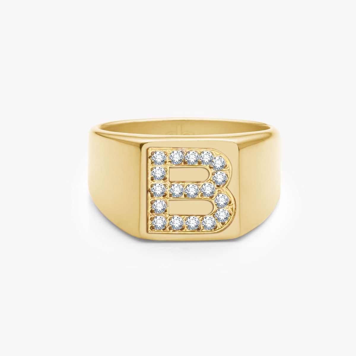 Krystal Bogstav Firkantet Signet Ring 18K Guldbelagt