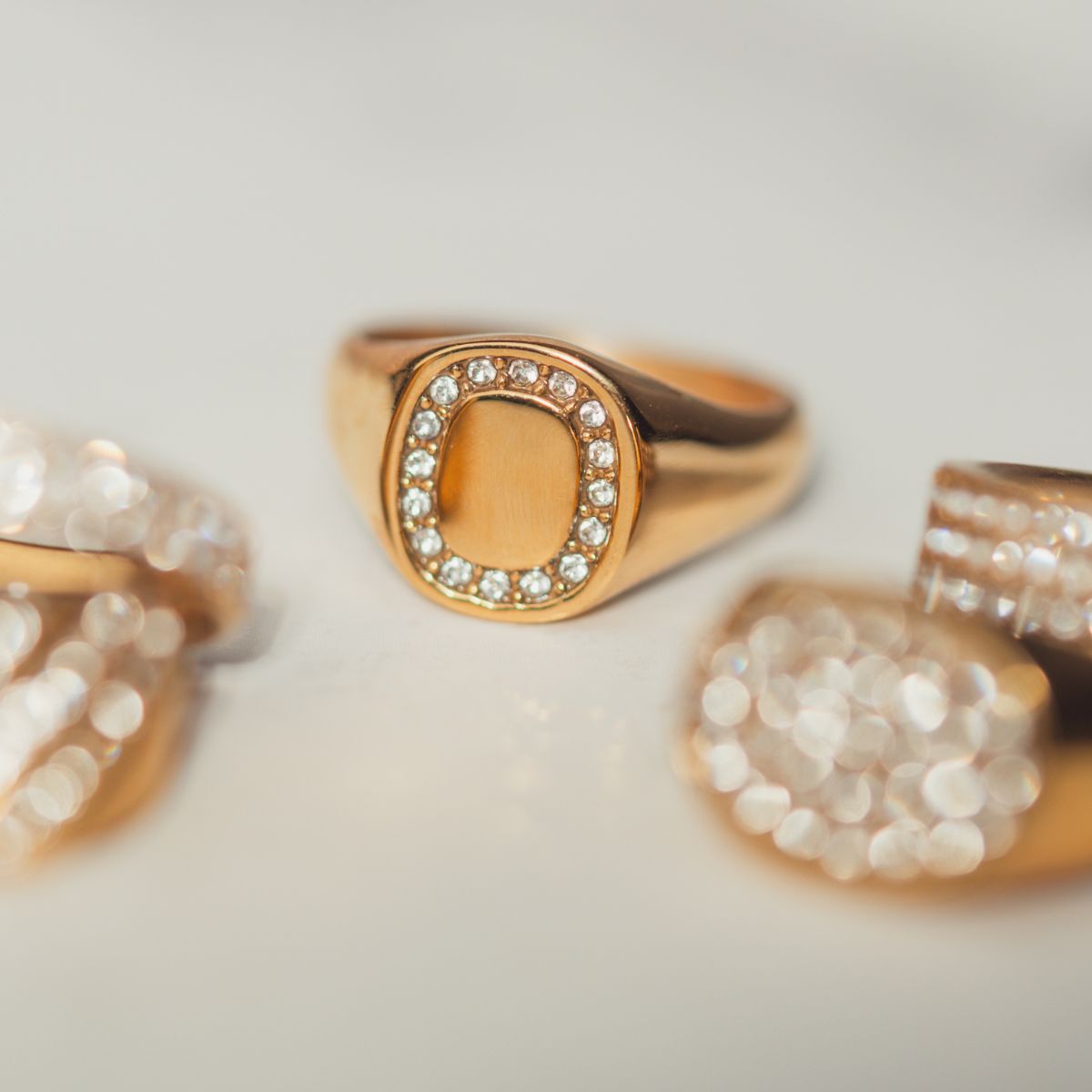 Firkantet Krystal Signet Ring 18K Guldbelagt