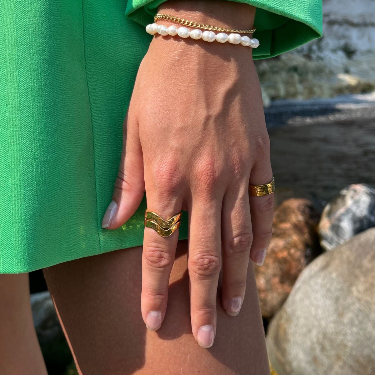 Hamret Wave Ring 18K Guldbelagt 4mm