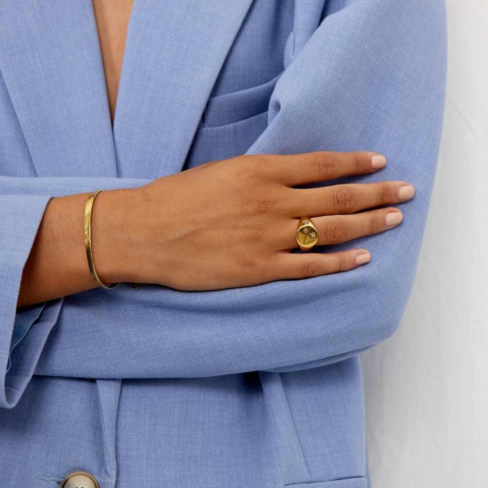 Star Rund Signet Ring 18K Guldbelagt