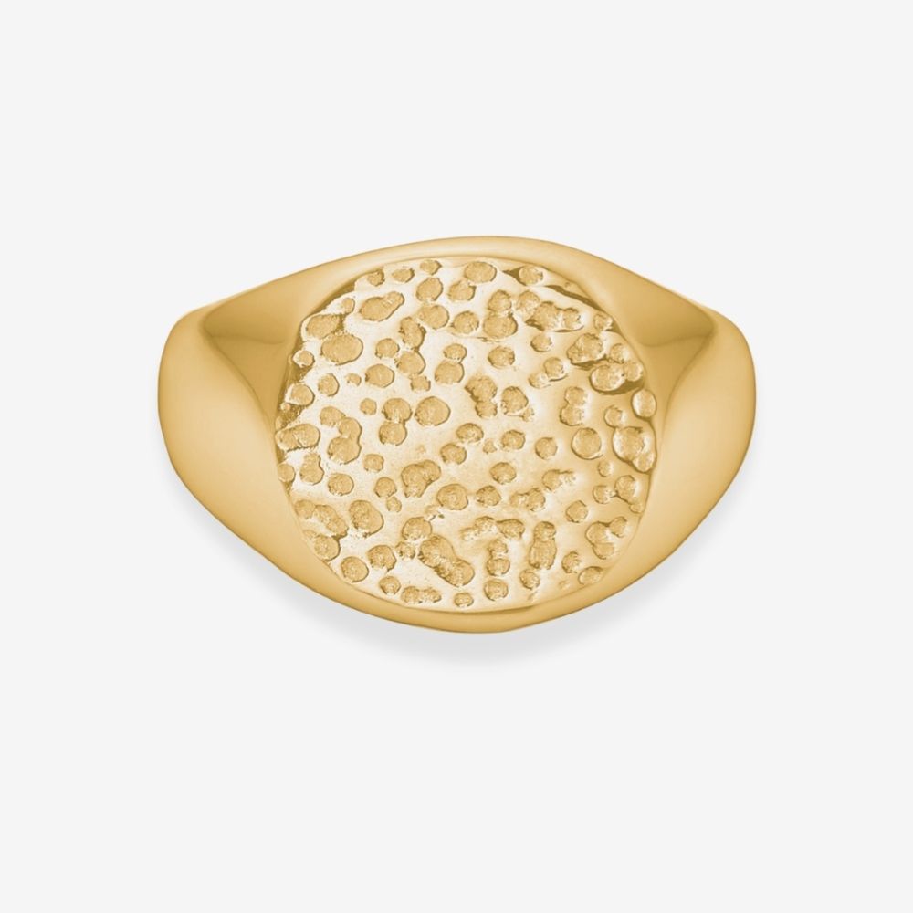 Hamret Rund Signet Ring 18k Guldbelagt
