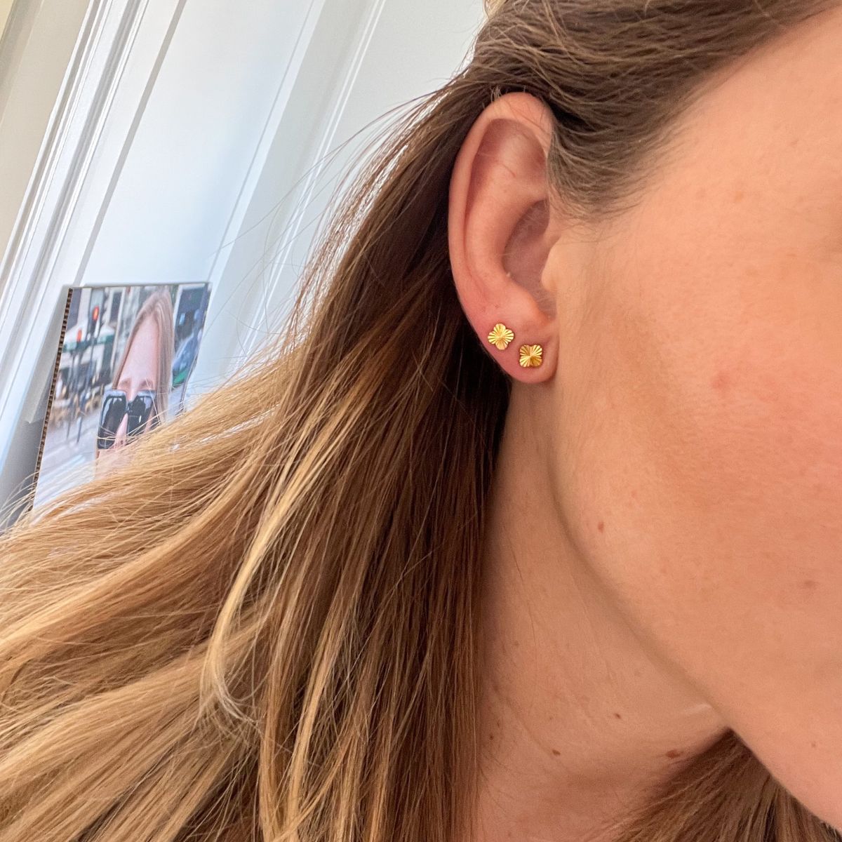 Sun Kiss Clover Stud Øreringe 18K Guldbelagt