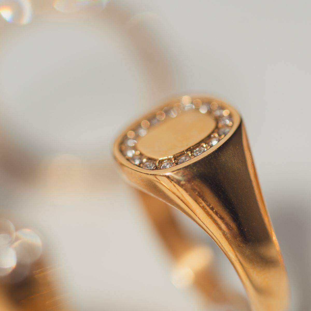 Firkantet Krystal Signet Ring 18K Guldbelagt