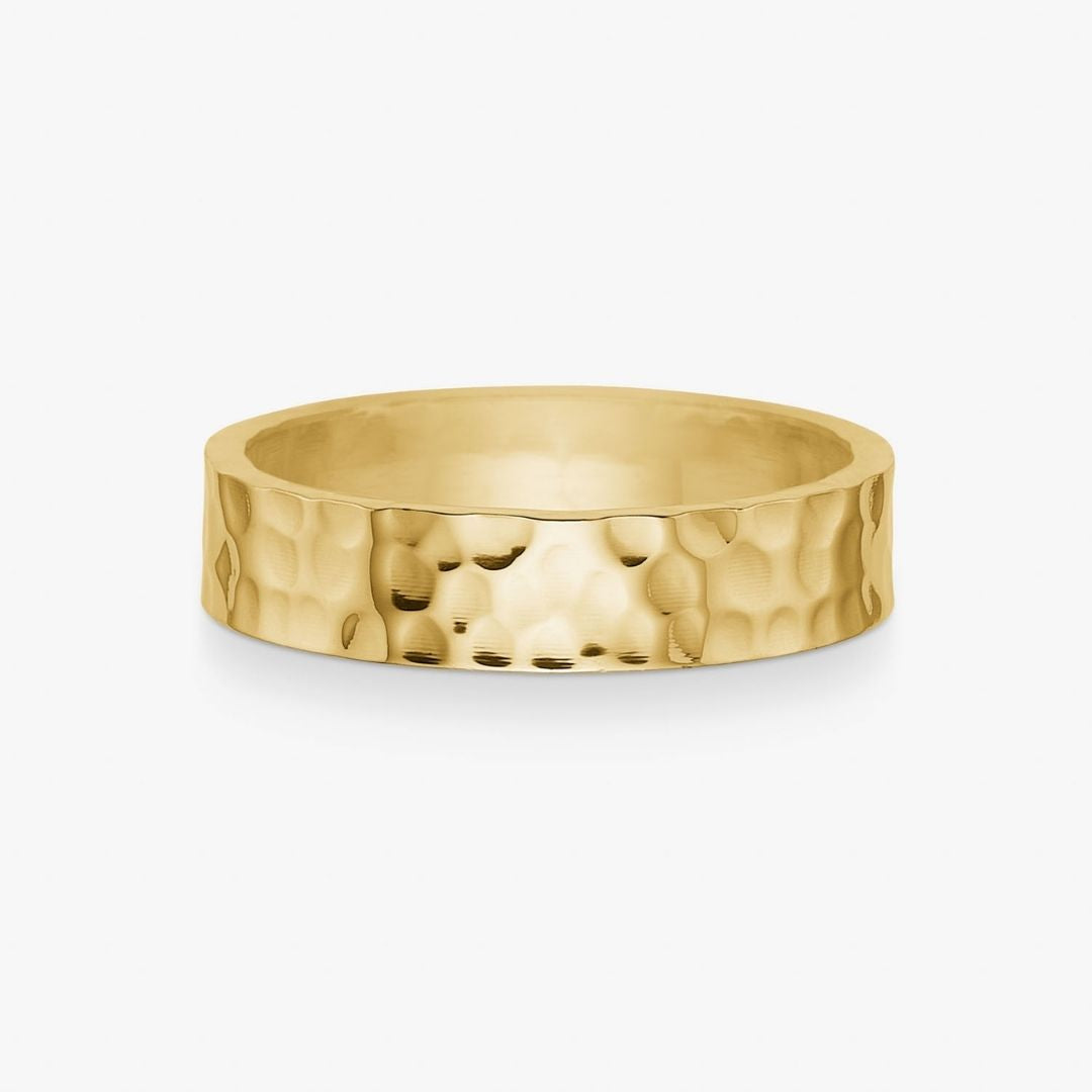 Hamret Band Ring 18K Guldbelagt 4mm