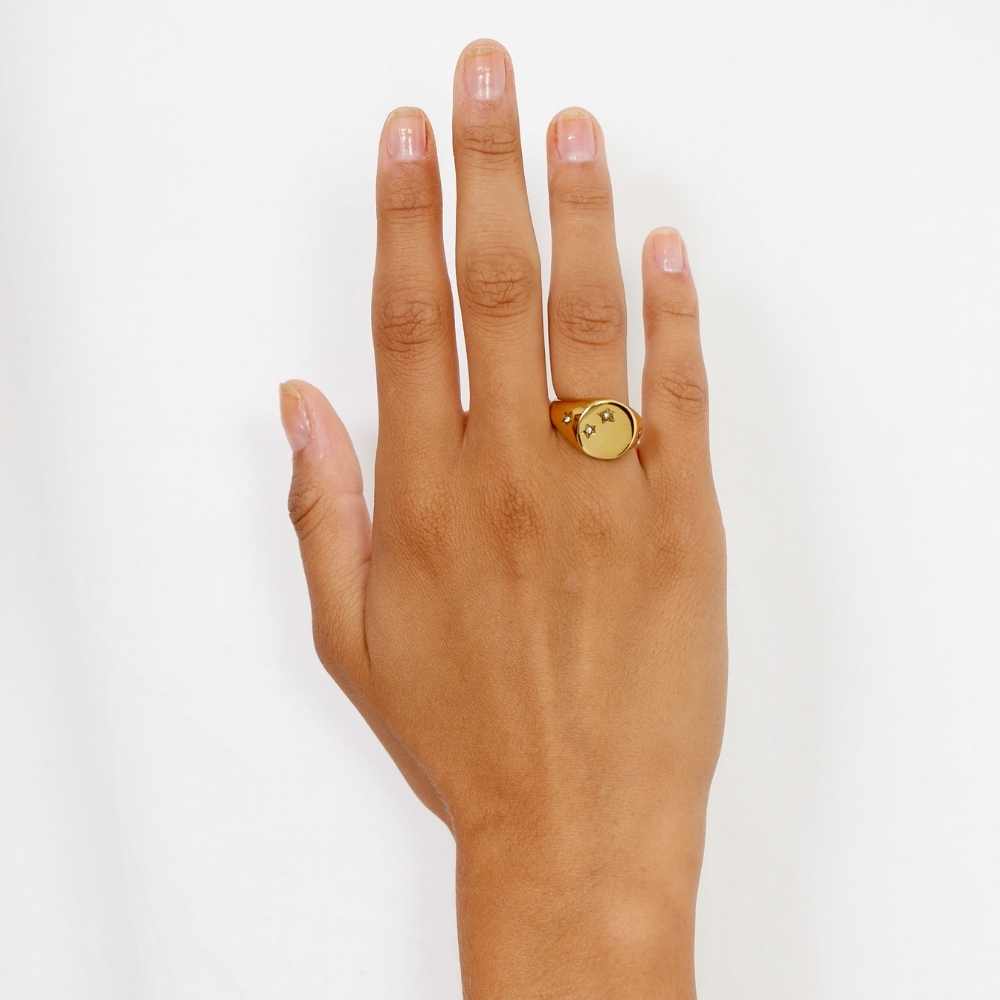 Star Rund Signet Ring 18K Guldbelagt