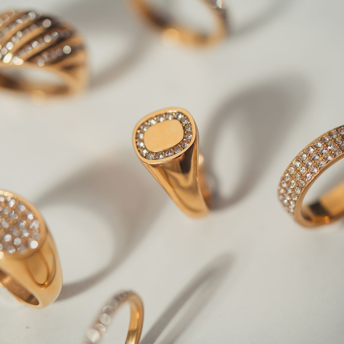 Firkantet Krystal Signet Ring 18K Guldbelagt