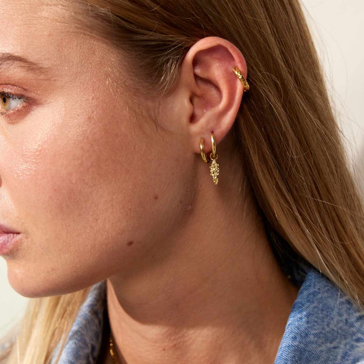 Classic Creoler Scoria Rock 18K Guldbelagt 10mm