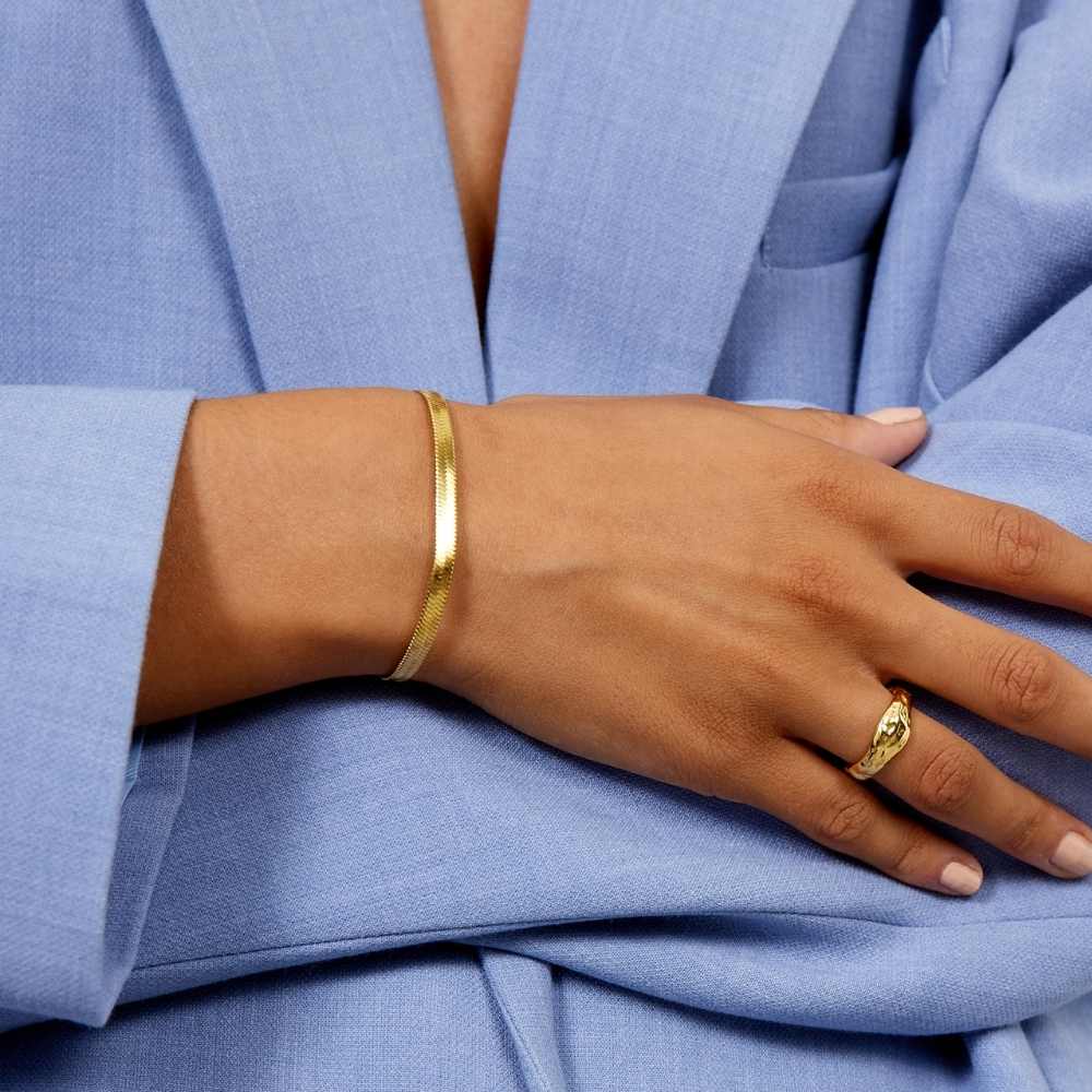 Flad Slange Armbånd 18K Guldbelagt 4mm