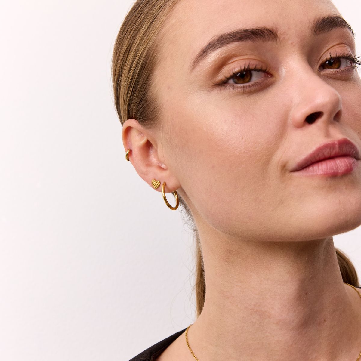 Hamret Stud Øreringe 18K Guldbelagt Heart
