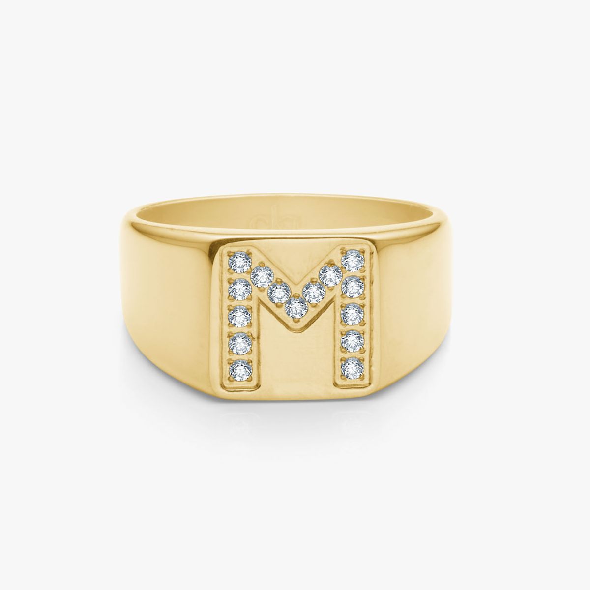 Krystal Bogstav Firkantet Signet Ring 18K Guldbelagt