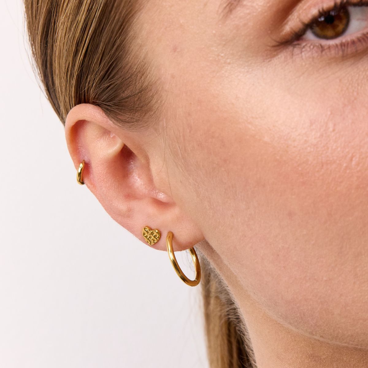 Hamret Stud Øreringe 18K Guldbelagt Heart