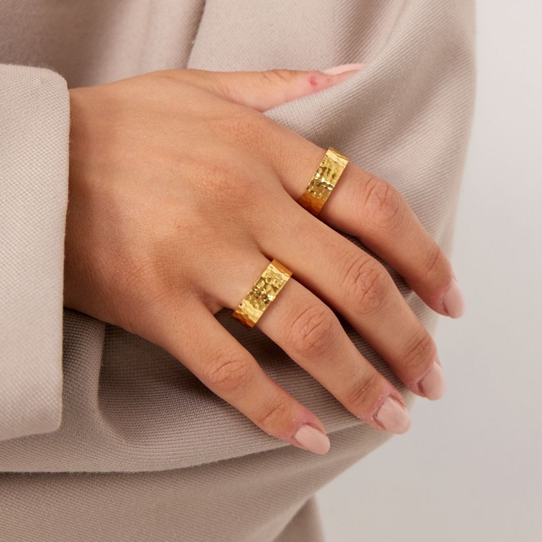 Hamret Band Ring 18K Guldbelagt 6mm
