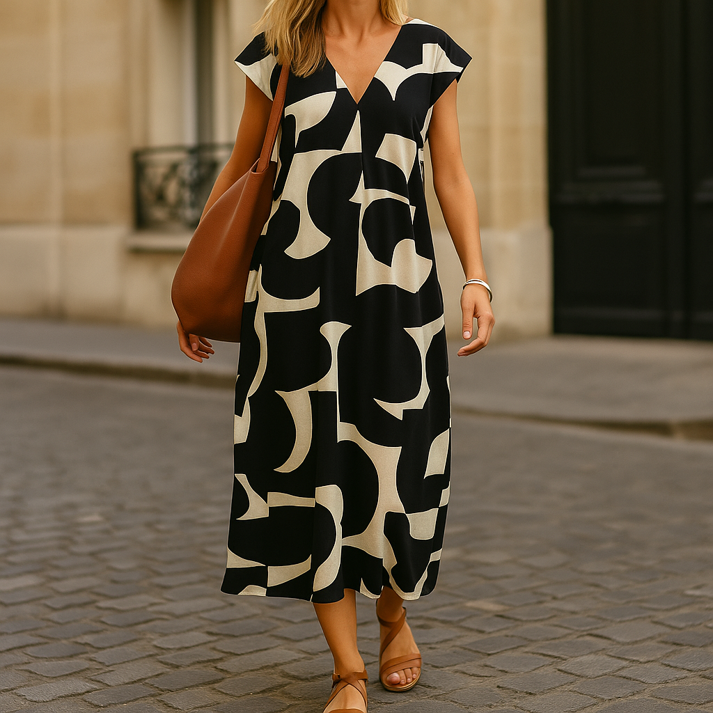 Sommer & Stil™ Vidtsiddende kjole med lang V-hals