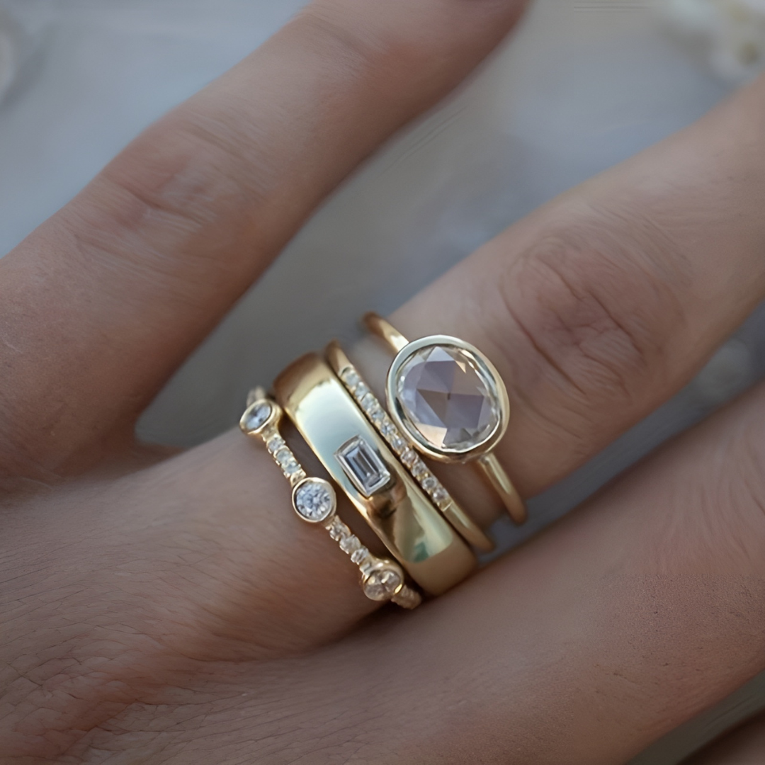 Vintage Ring sæt med Guldfinish og Zirkonia
