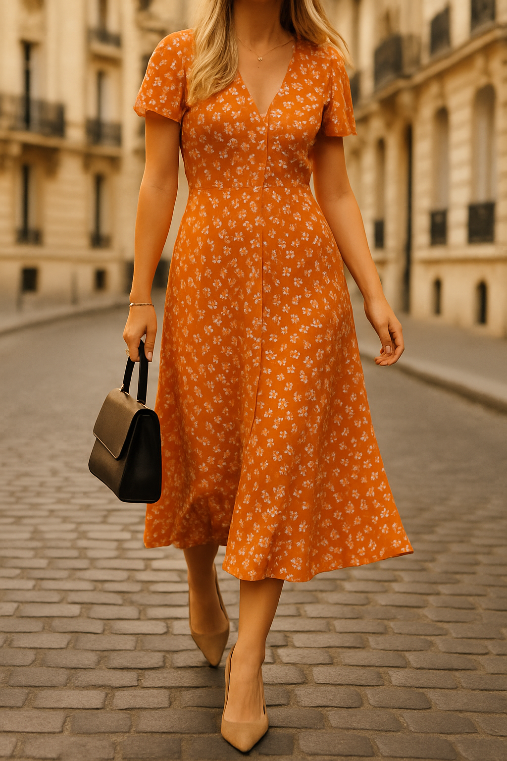 Sommer & Stil™ Blomstret kjole med V-hals Midi Fit