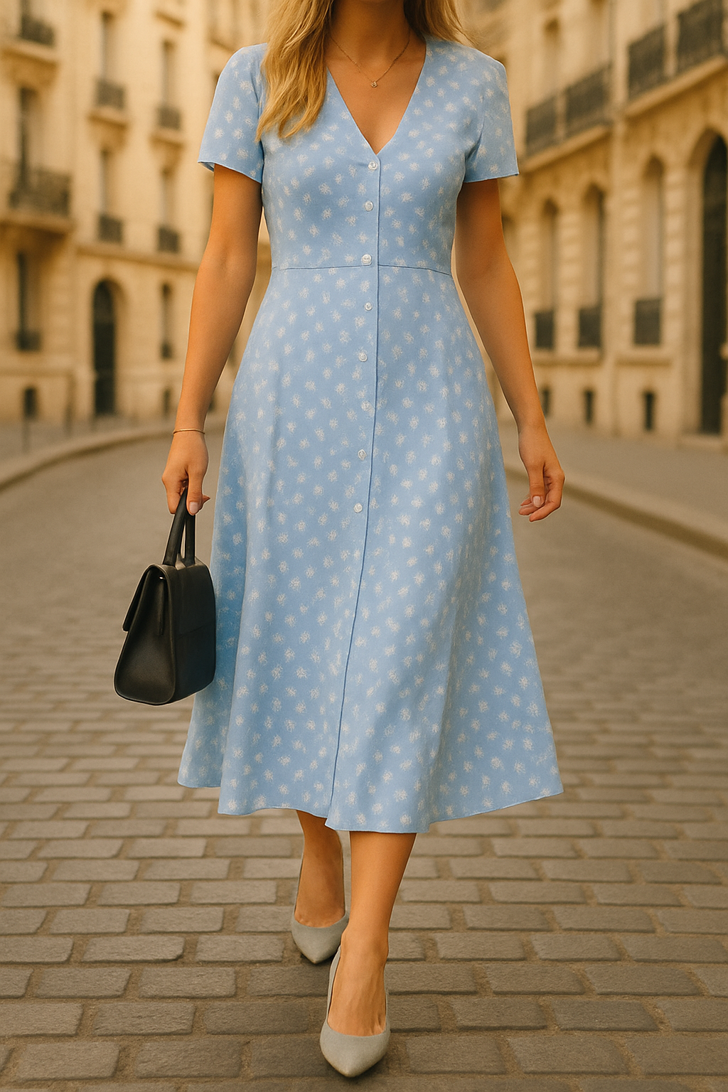 Sommer & Stil™ Blomstret kjole med V-hals Midi Fit