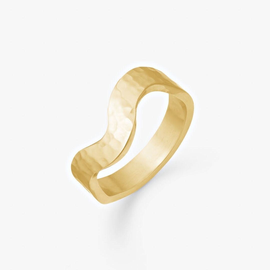 Hamret Wave Ring 18K Guldbelagt 4mm