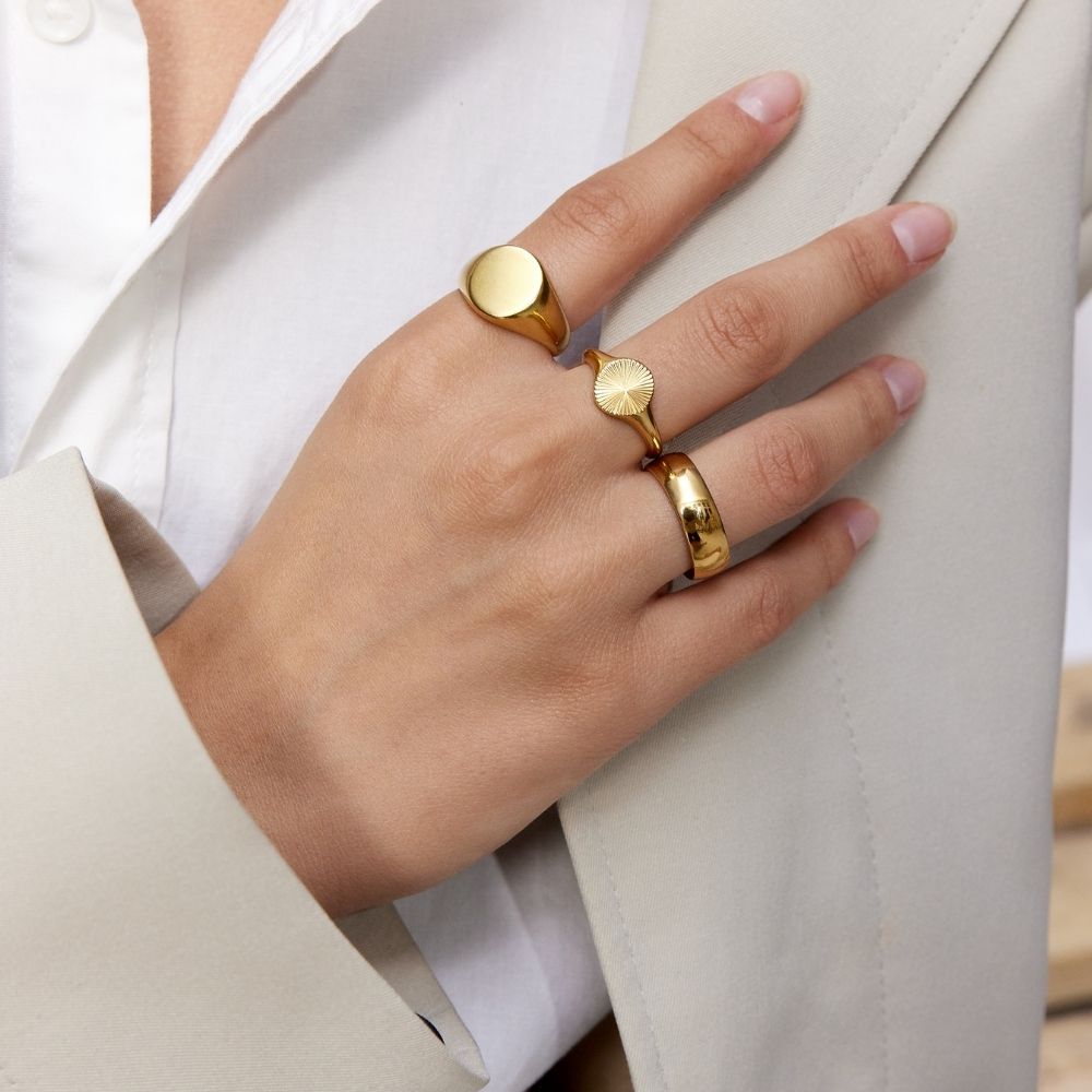 Rund Signet Ring 18K Guldbelagt
