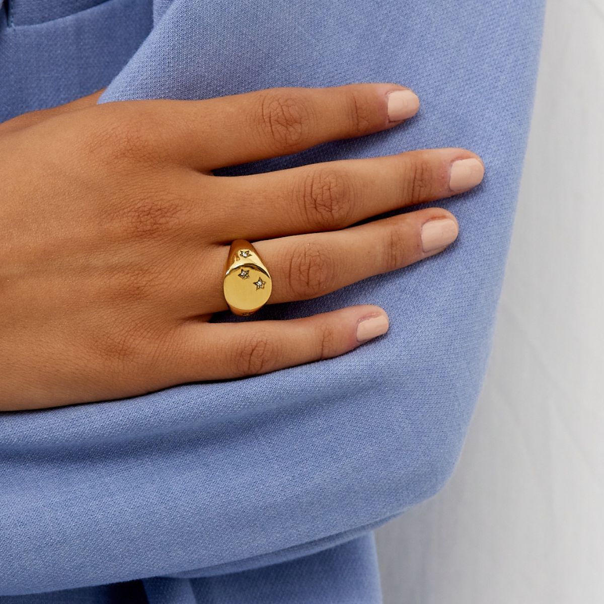 Star Rund Signet Ring 18K Guldbelagt